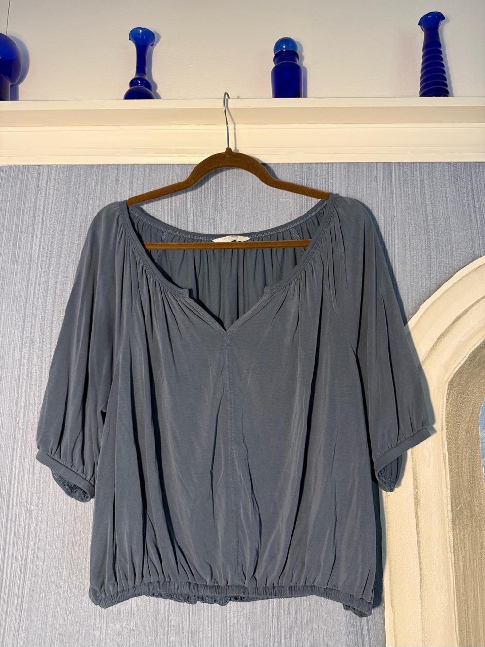 Lucky Brand Slate Blue Blouson Top Shirt